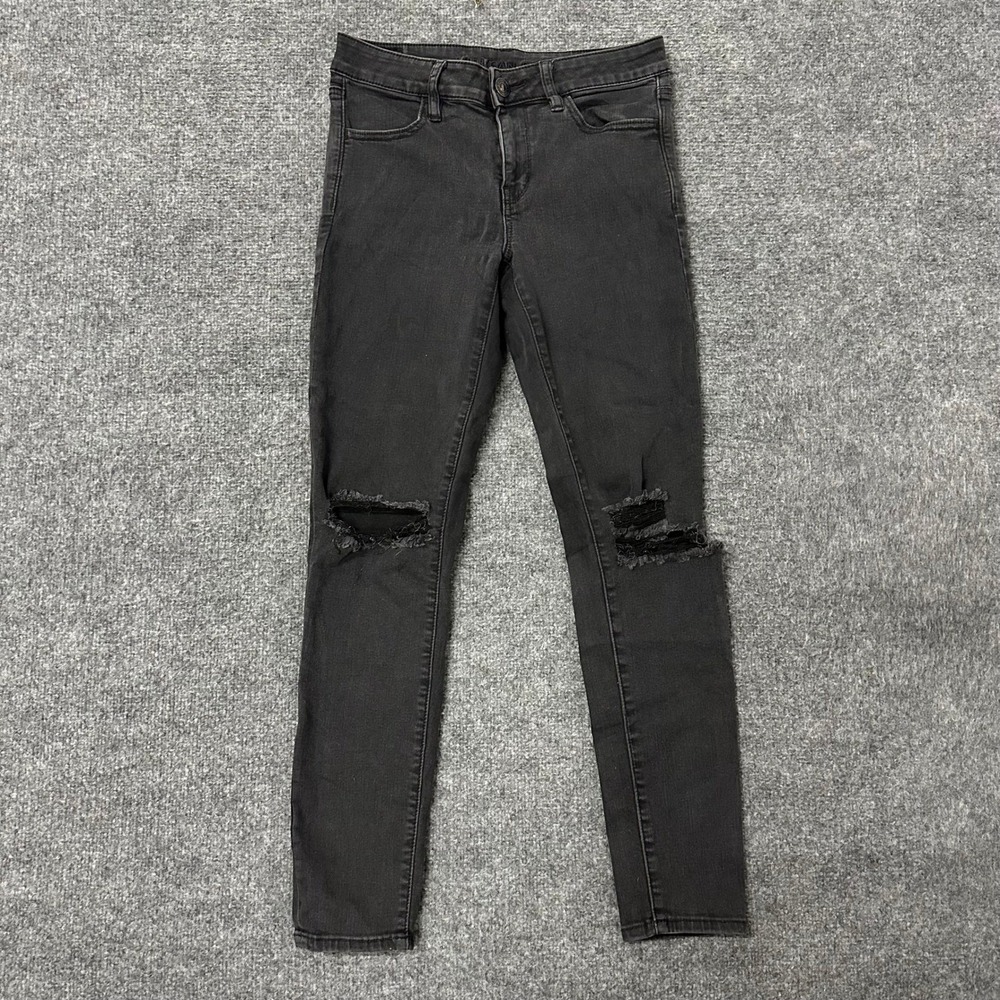 American Eagle Jeans Womens Size 6 Black Viscose Distressed Skinny Ripped Denim